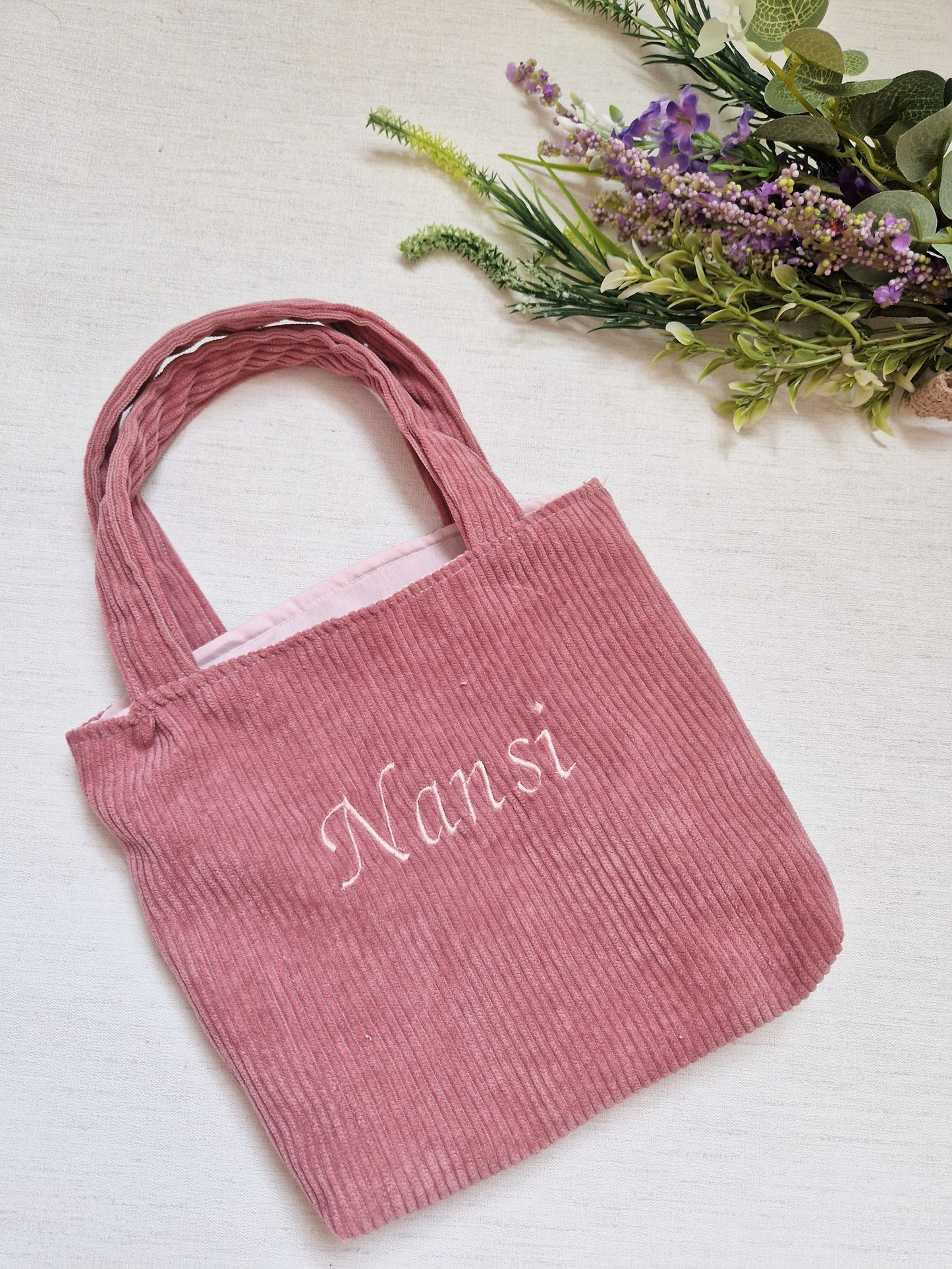 Rose corduroy personalised handbag