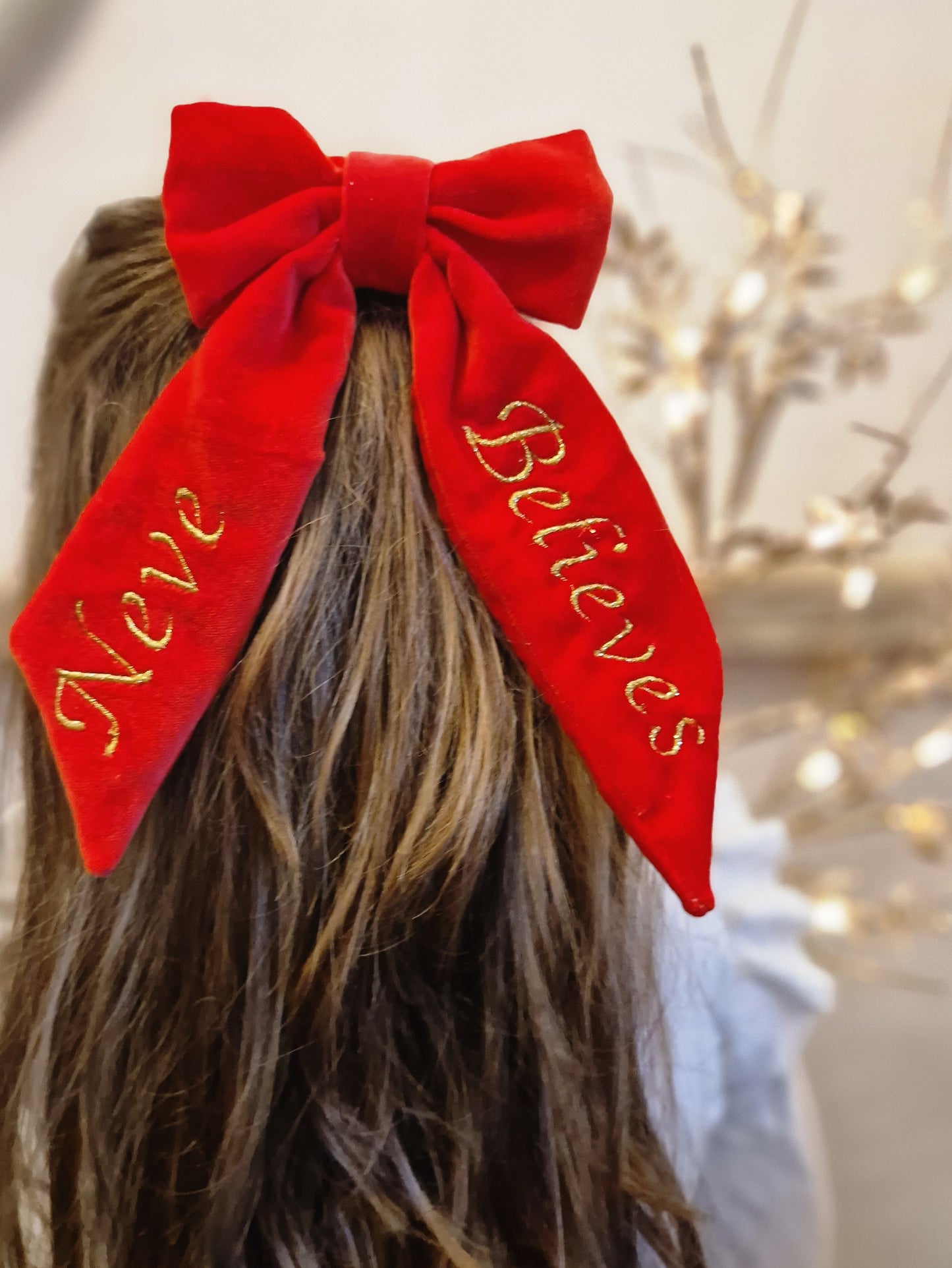 Christmas suede personalised believe bow