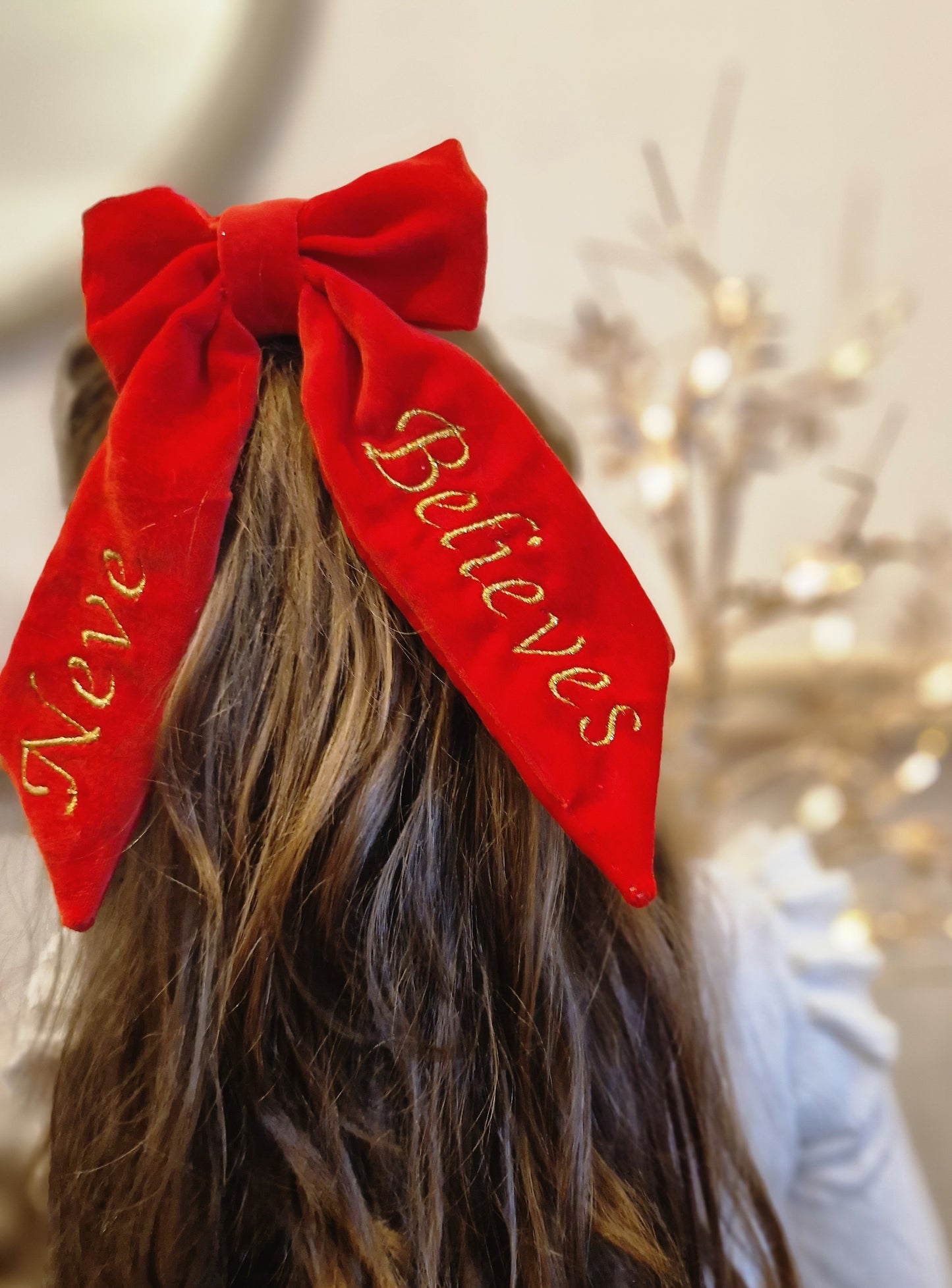 Christmas suede personalised believe bow