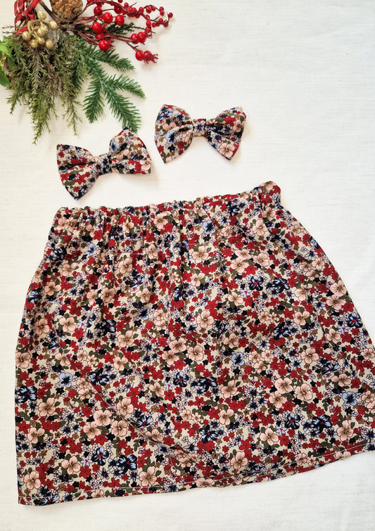 Rose floral corduroy skirt