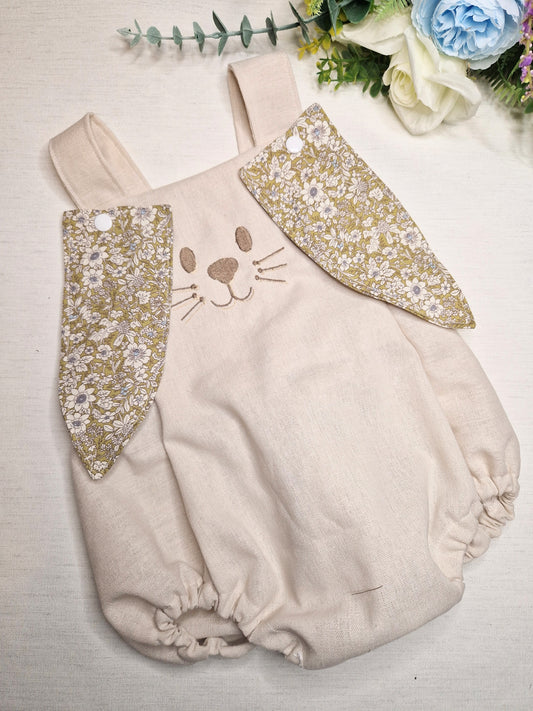 Olive floral bunny ears romper