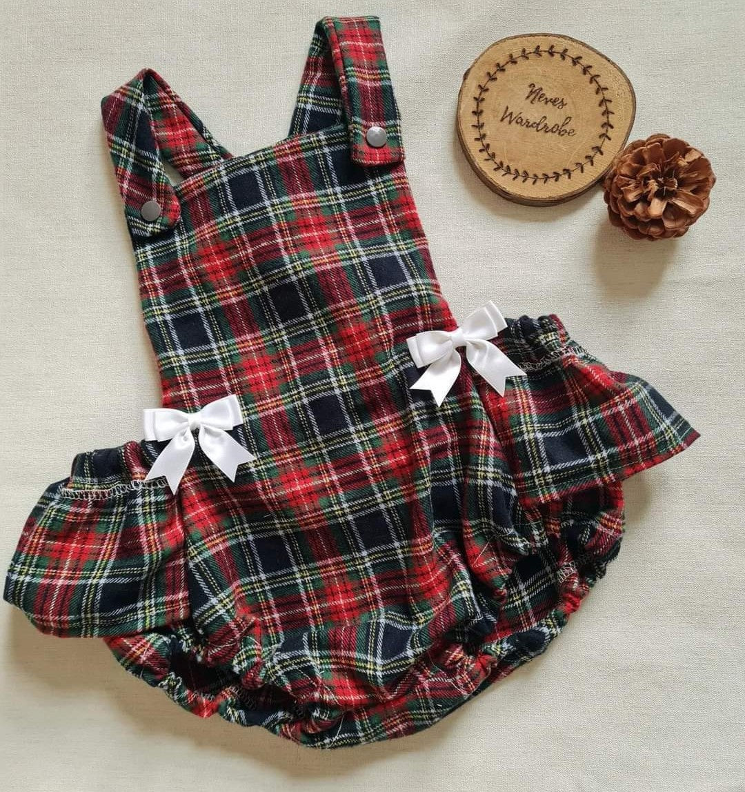 Blue tartan frilly romper