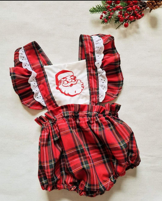 Red tartan santa frilly braced bloomers