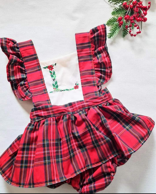 Tartan initial peplum romper