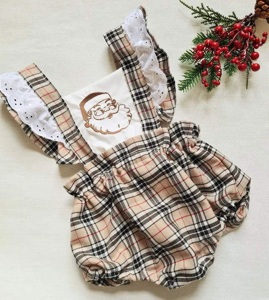 Beige tartan santa frilly braced bloomers