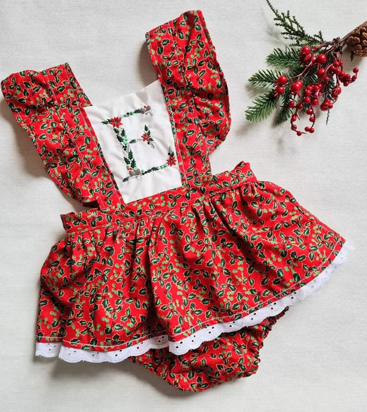 Christmas holly initial peplum romper