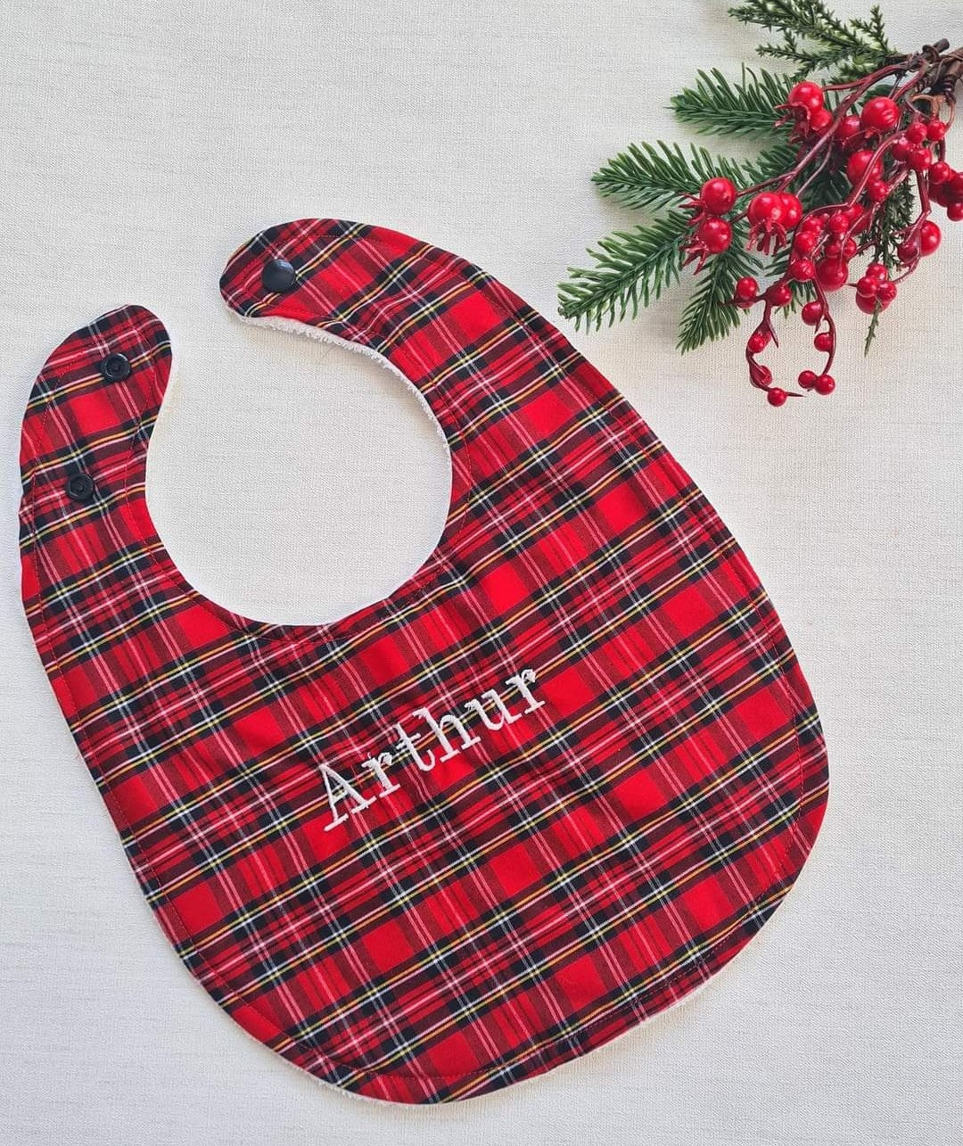 Personalised tartan dribble bib