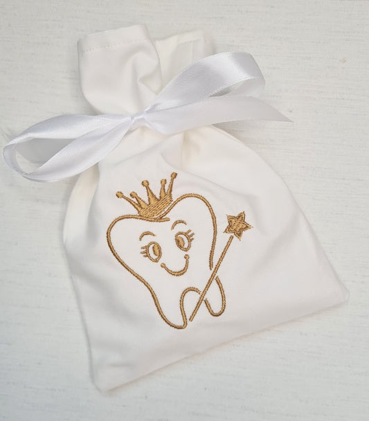 White and gold tooth fairy bag