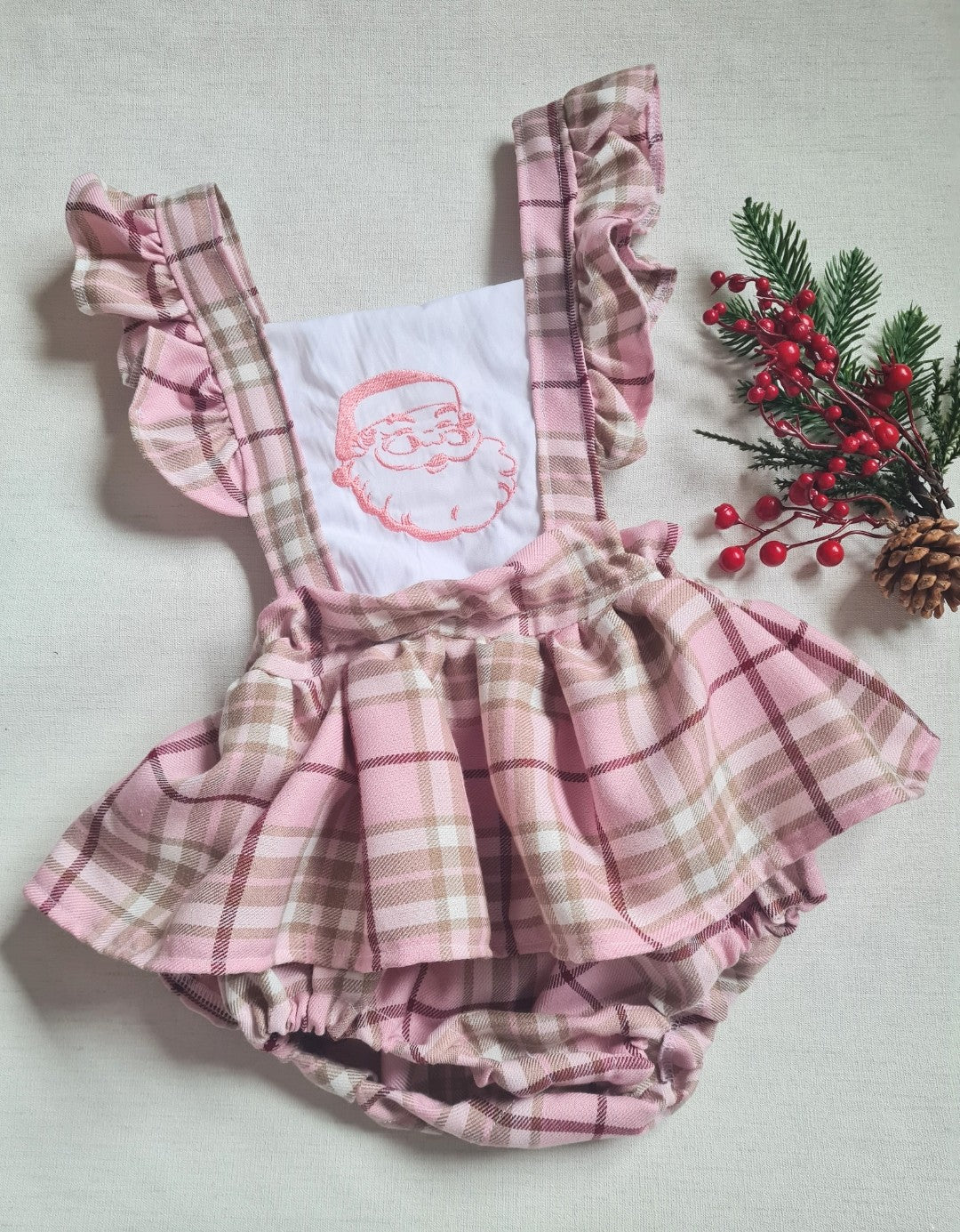 Pink tartan santa peplum romper