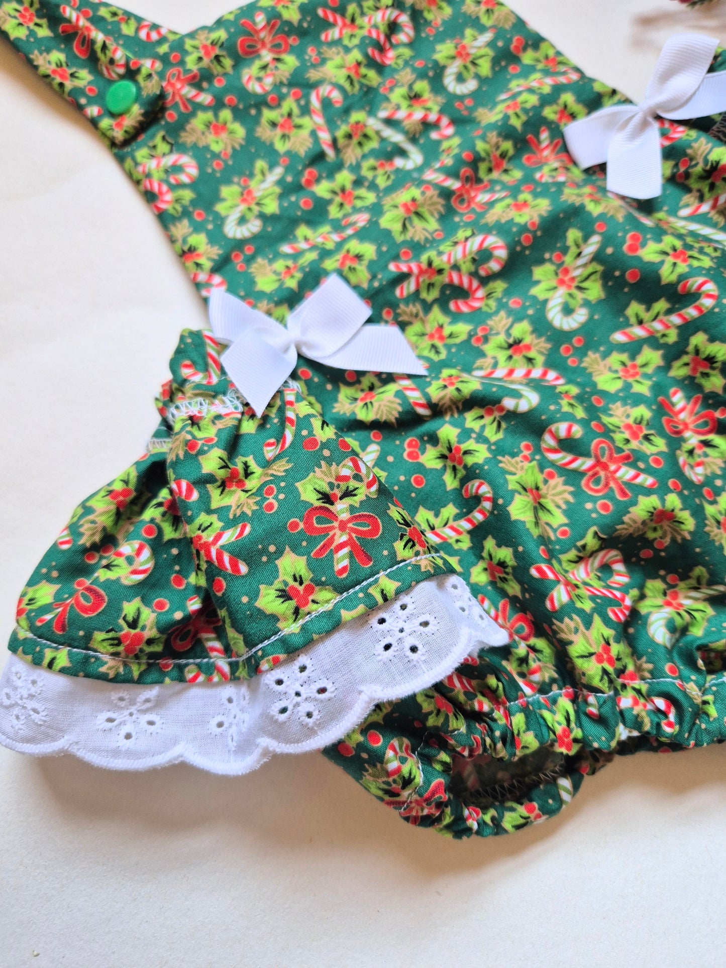 Green holly frilly romper