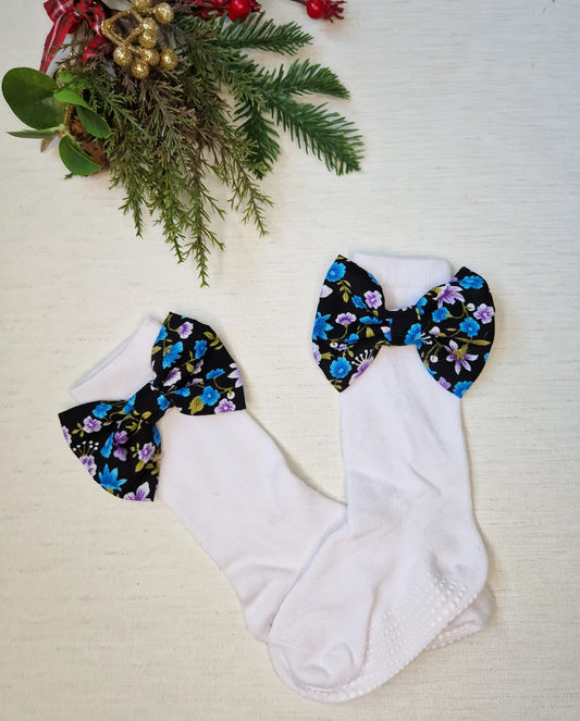 Blue floral bow socks