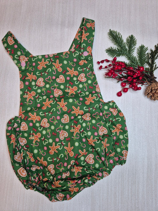 Green gingerbread romper