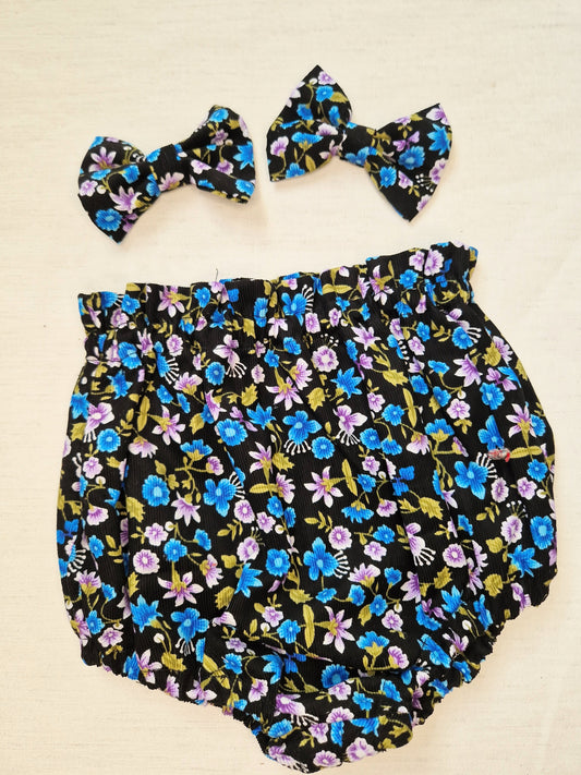 Blue floral corduroy bloomers