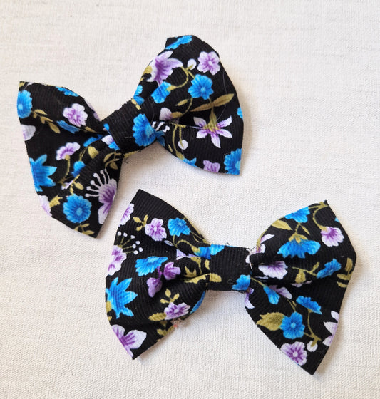 Blue floral corduroy bows