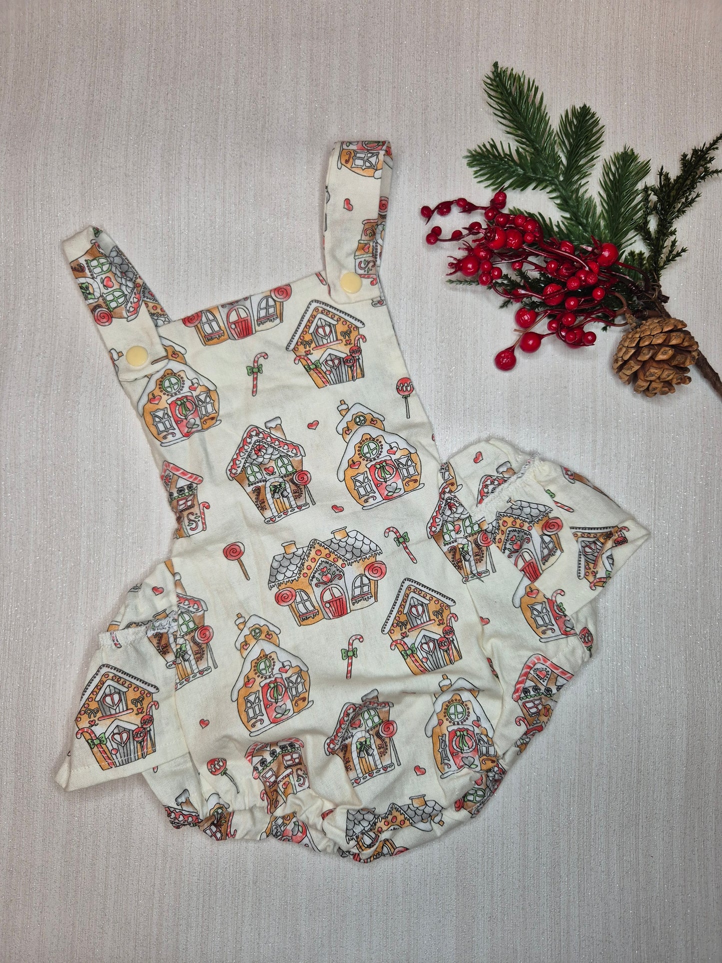 Gingerbread house frilly romper