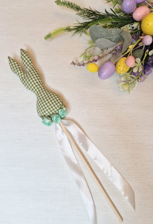 Sage gingham easter bunny wand