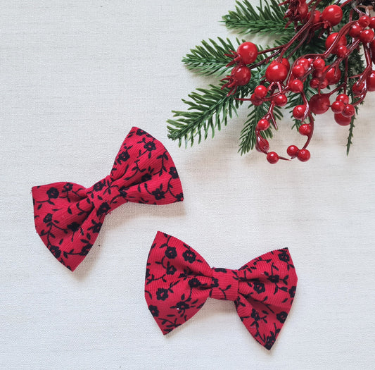 Red berry corduroy bows