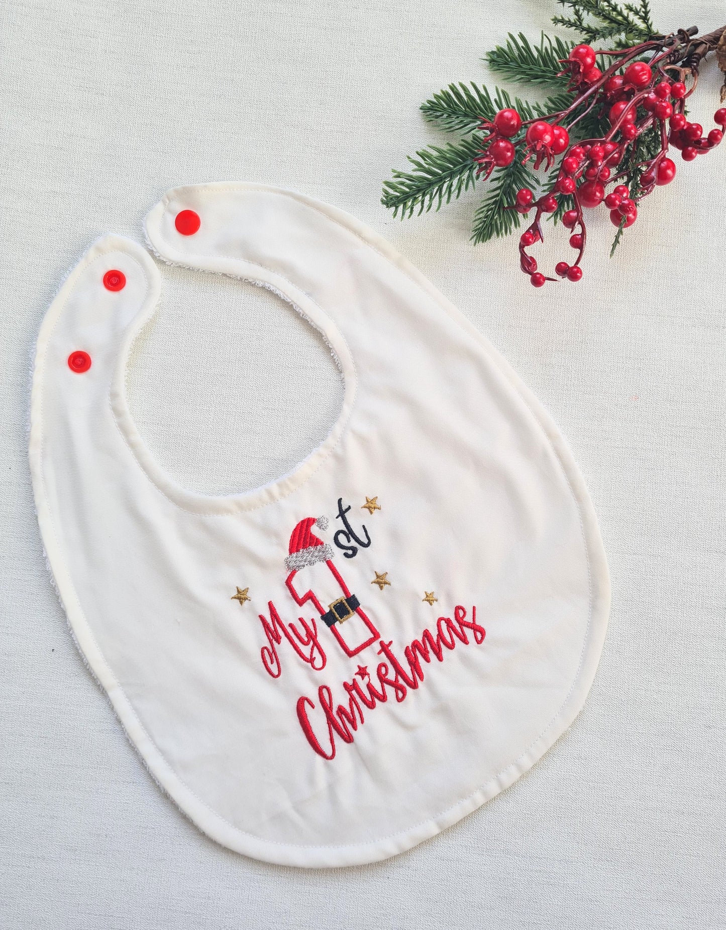 White my first christmas bib