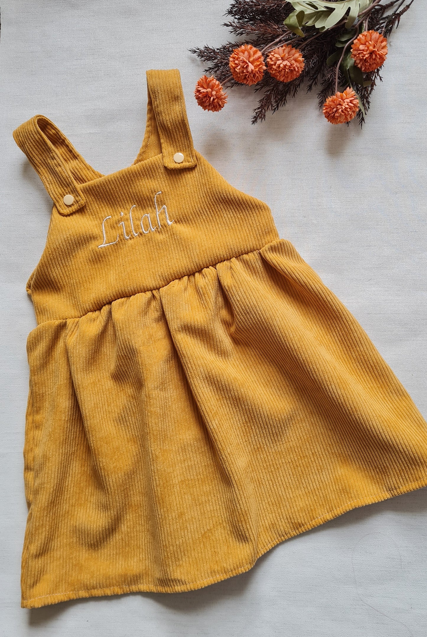 Mustard corduroy dungaree dress