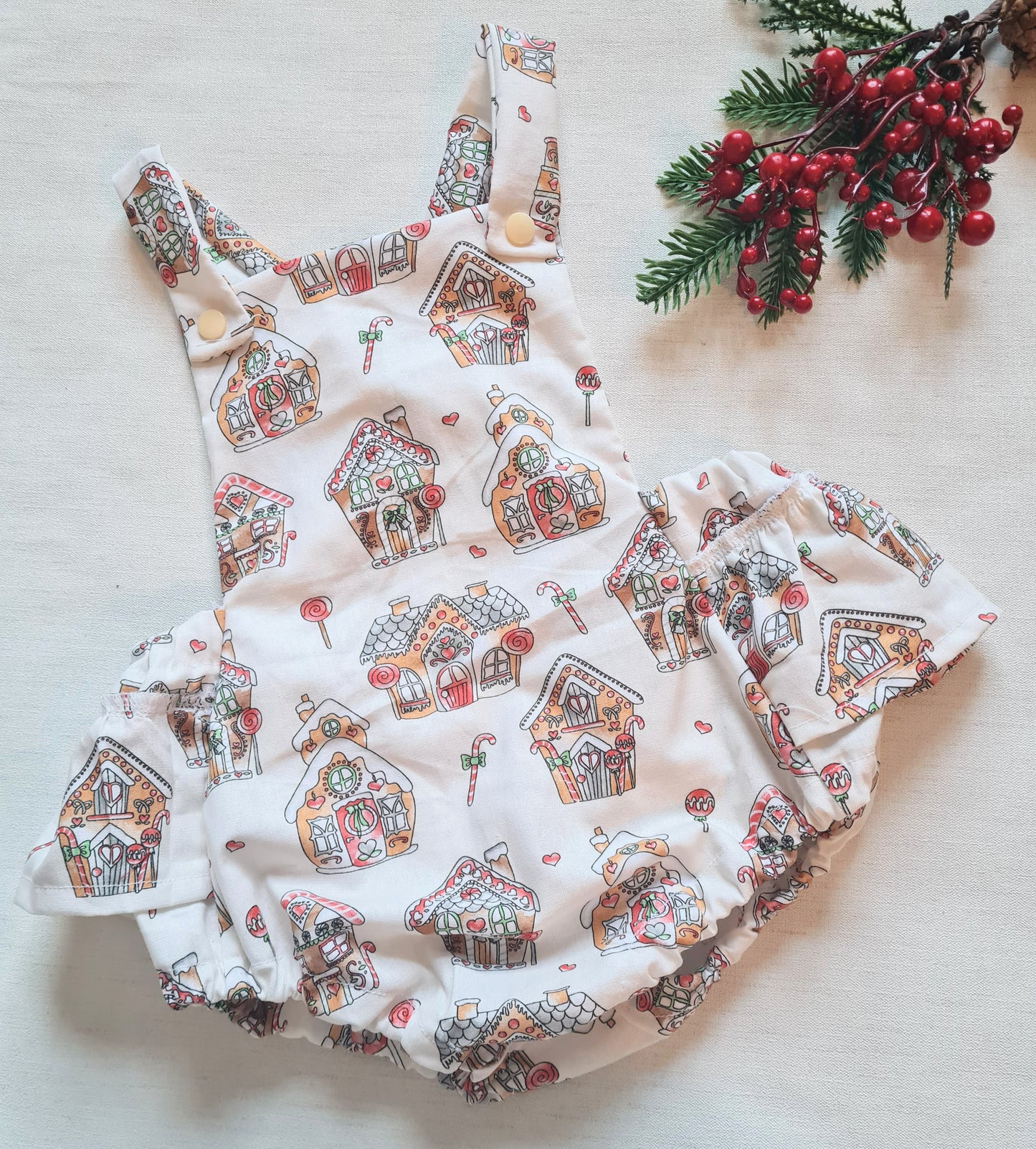 Frilly gingerbread house romper 12-18m