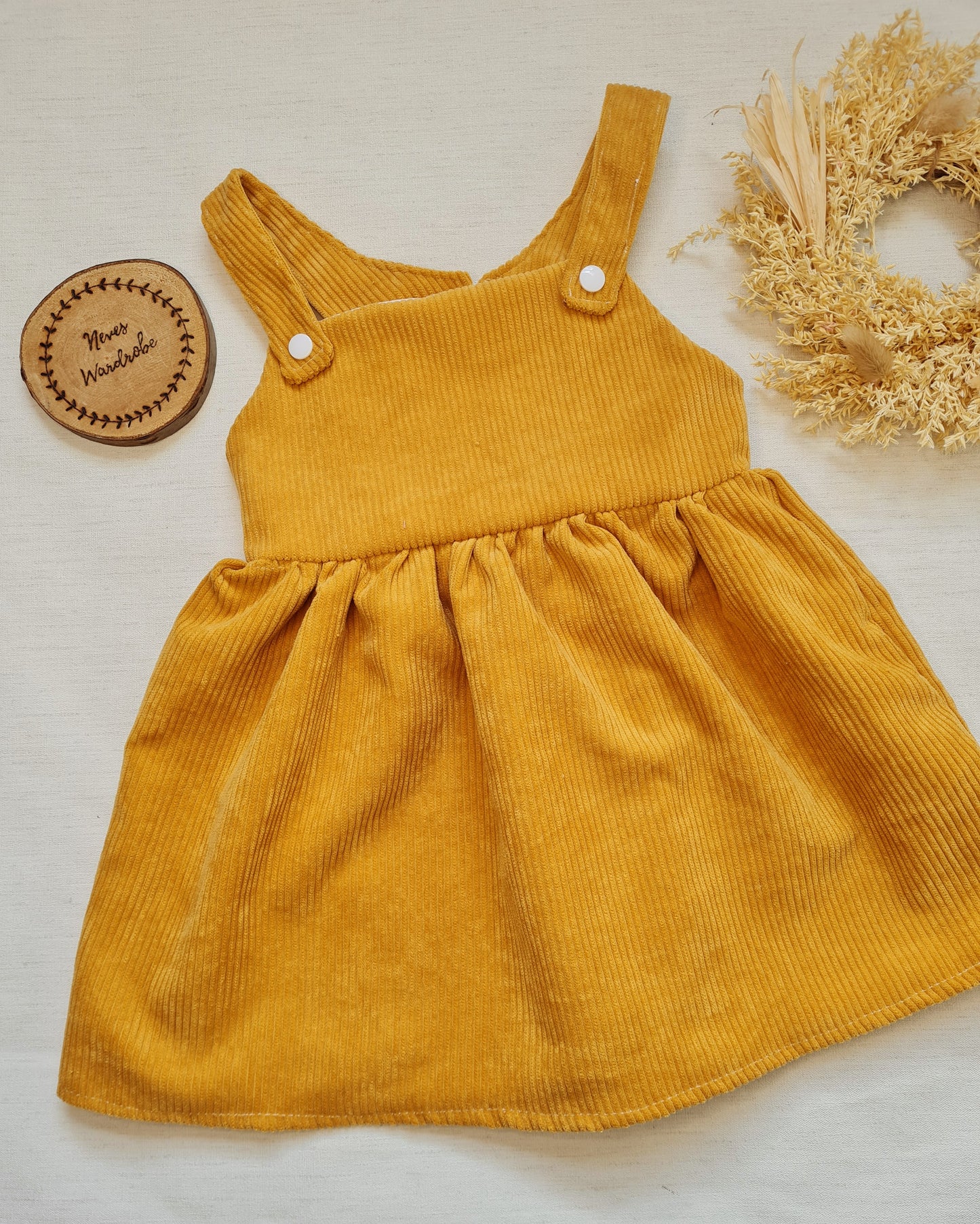 Mustard corduroy dungaree dress
