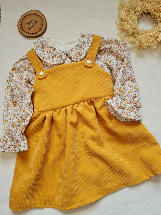 Mustard corduroy dungaree dress