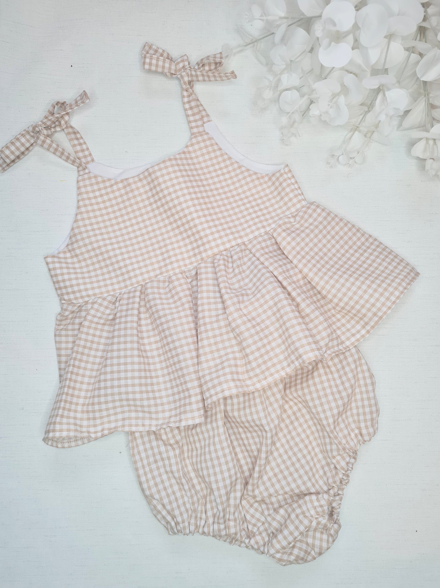 Beige gingham spring two piece set