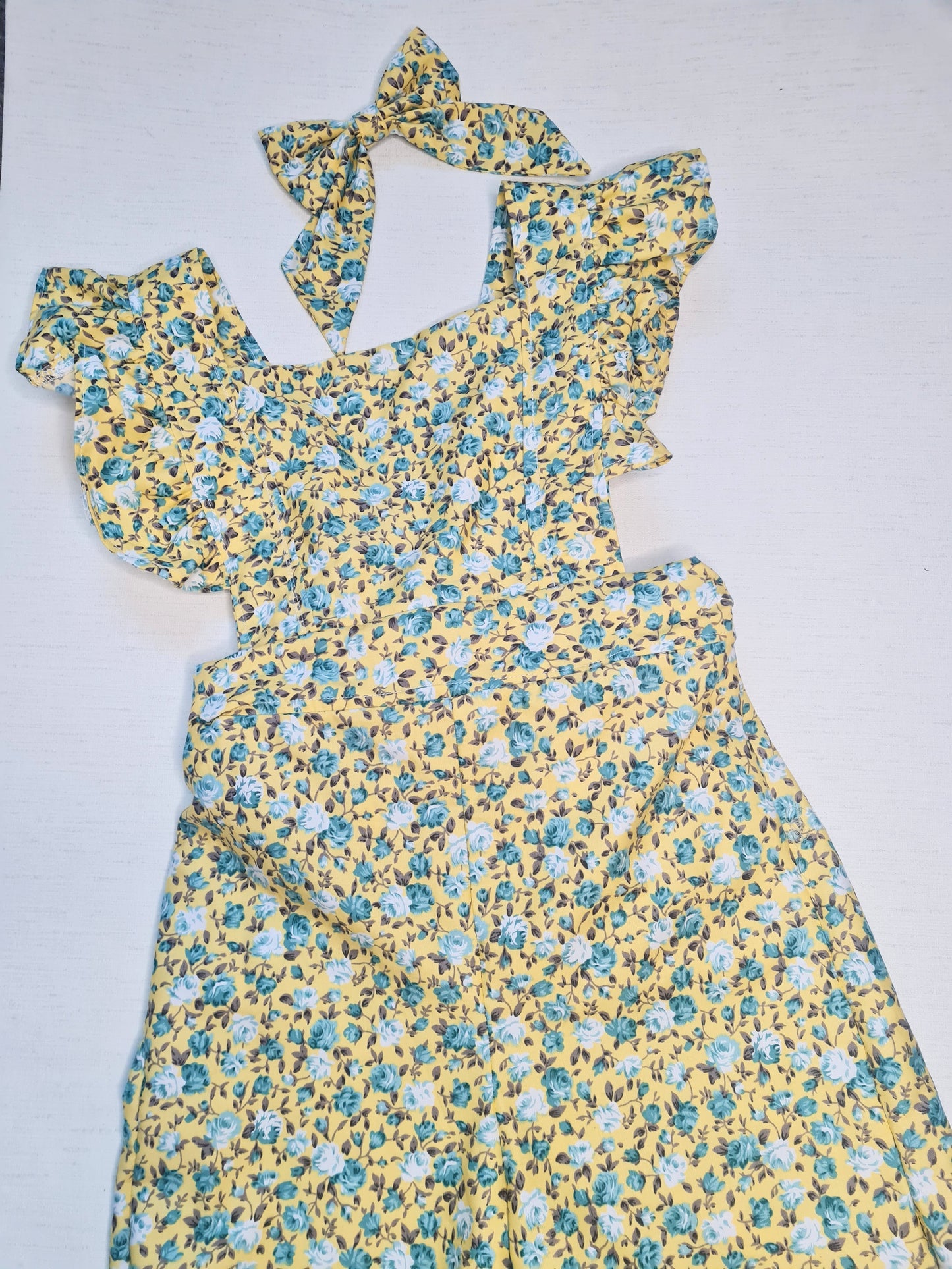 Yellow & teal floral wide leg dungarees