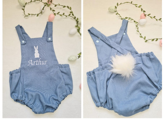 Bunny tail blue easter romper